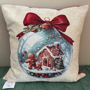 Caldeira Holiday Christmas Gingerbread Tapestry Pillow Snowglobe NEW!